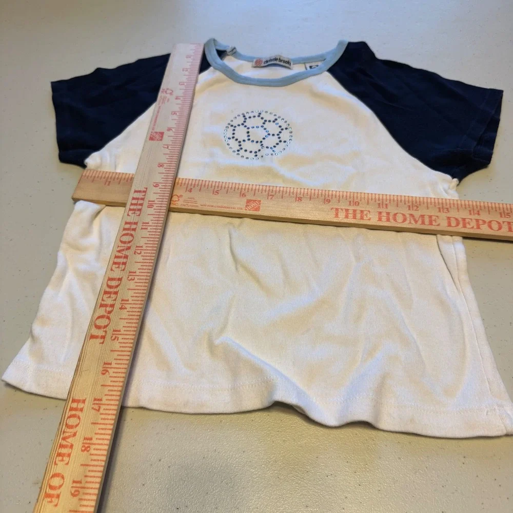 Soccer Y2K Christie Brooks Girls Size 10-12 Raglan Baseball Tee Rhinestone White - Picture 5 of 6